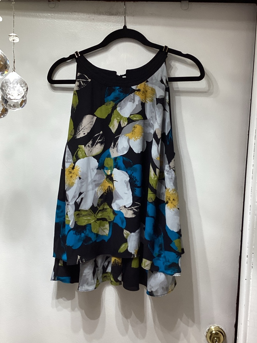 Worthington Black Floral Halter Camisole with Blue, White & Green Accents